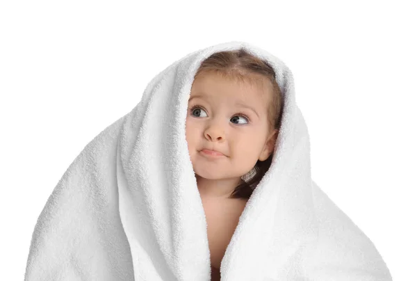 Cute Little Baby Soft Towel White Background — Stock Photo, Image