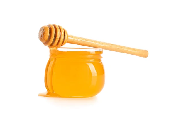 Jar Honey Dipper White Background Stock Image