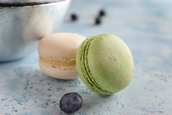 Macarrones Dulces Arándanos Mesa Primer Plano — Foto de Stock