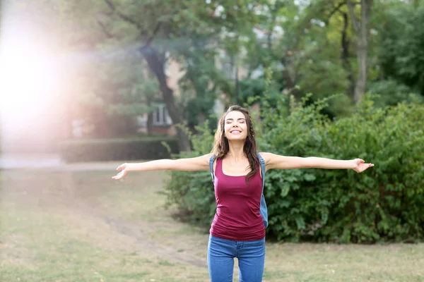 Happy Young Woman Resting Park — Stock Photo, Image