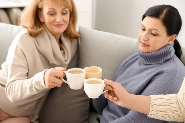 Beautiful Mature Woman Drinking Coffee Home — Stock Photo, Image