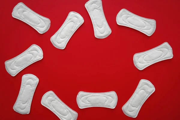 Menstruele Pads Kleur Achtergrond Bovenaanzicht — Stockfoto