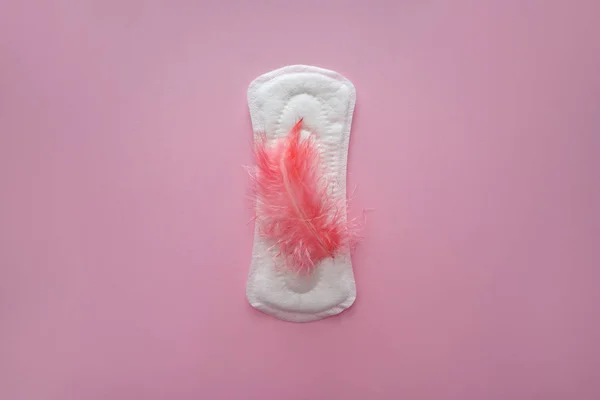 Pad Menstruasi Dengan Bulu Pada Latar Belakang Warna — Stok Foto