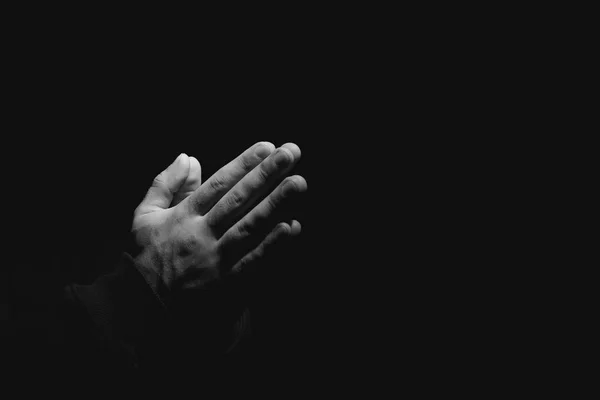 Hands Religious Man Praying Dark Background Black White Effect — Stock Photo, Image