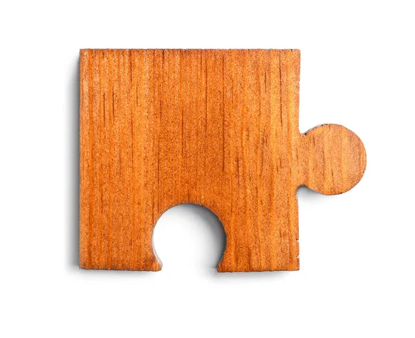 Pezzo Puzzle Legno Sfondo Bianco — Foto Stock