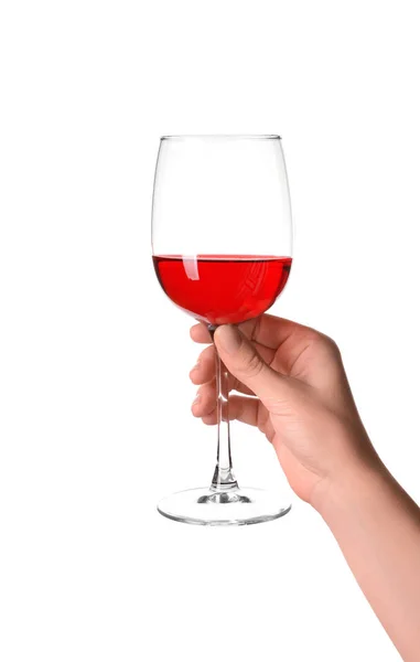 Female Hand Holding Glass Tasty Wine White Background — Stock Photo, Image