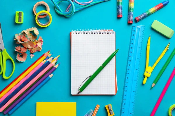 Composition Different School Stationery Color Background — Stock Photo, Image