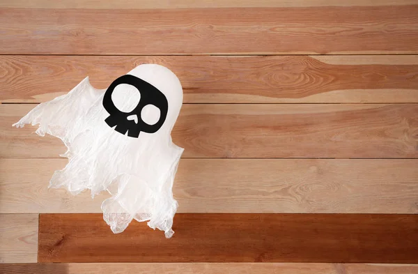 Fantasma Creativo Preparato Celebrazione Halloween Sfondo Legno — Foto Stock