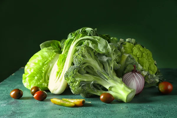 Various Fresh Vegetables Color Table — Stock Photo, Image