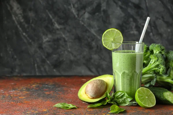 Copo Smoothie Verde Saboroso Ingredientes Tabela Cores — Fotografia de Stock