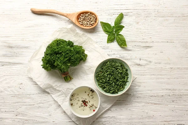 Fresh Aromatic Herbs Spices White Background — Stock Photo, Image