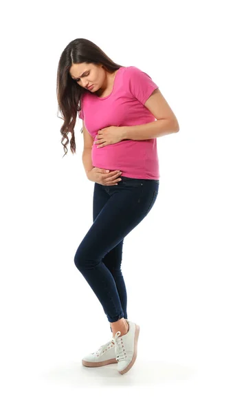 Beyaz Arka Planda Güzel Hamile Bir Kadın — Stok fotoğraf