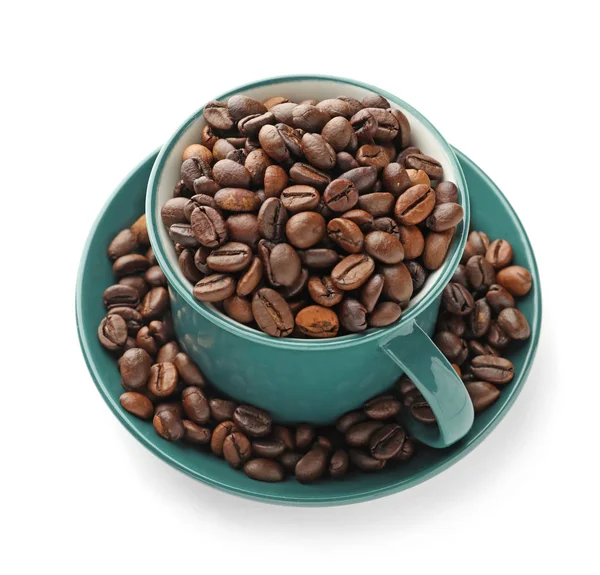 Cup Coffee Beans White Background — Stock Photo, Image