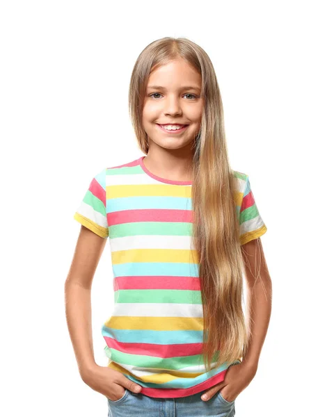 Klein Meisje Shirt Witte Achtergrond — Stockfoto