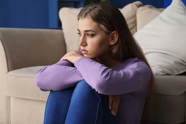 Lonely Woman Suffering Depression Home — Stock Photo, Image