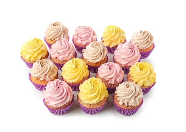 Deliciosos Cupcakes Fundo Branco — Fotografia de Stock