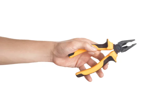 Pliers Male Hand Isolated White — Stock Photo, Image