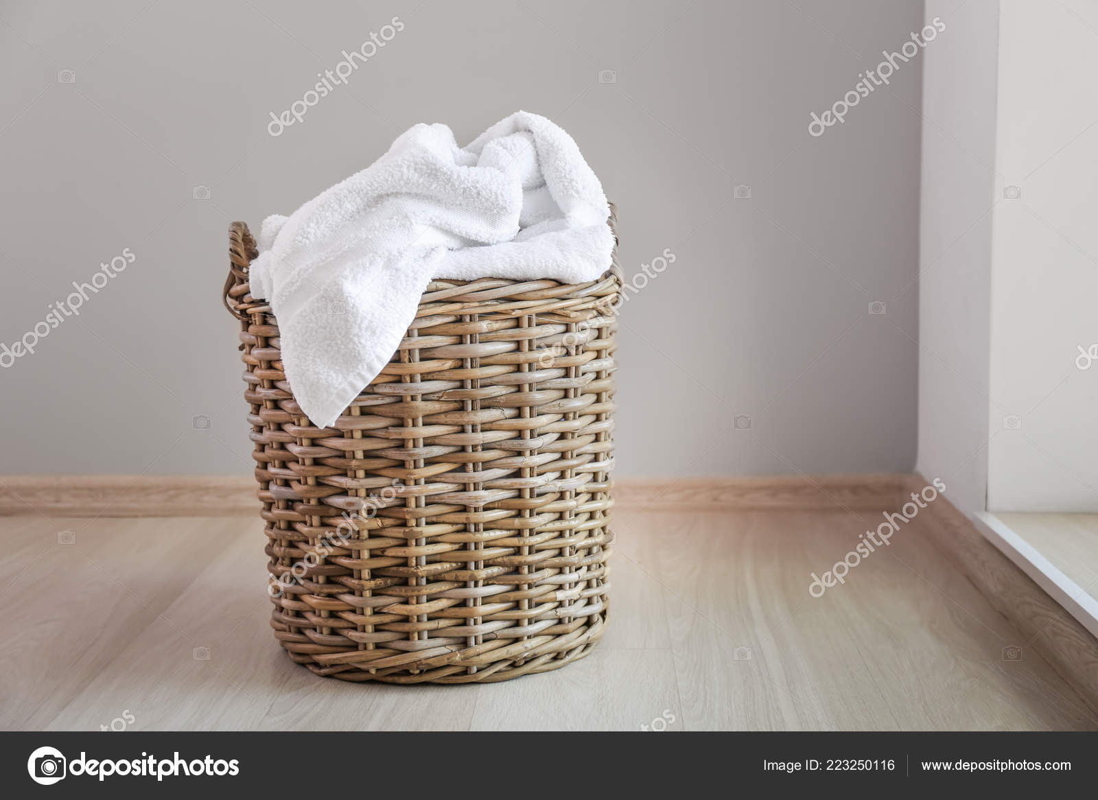 Laundry Basket Dirty Towels Floor Stock Photo by ©serezniy 223250116
