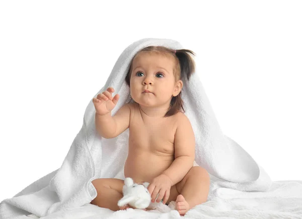 Cute Little Baby Soft Towel White Background — Stock Photo, Image
