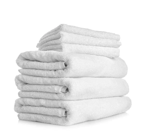 Stack Clean Towels White Background — Stock Photo, Image