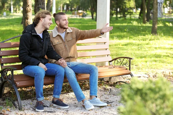 Heureux Gay Couple Repos Dans Parc — Photo