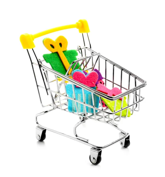 Creative Decorations Little Shopping Cart White Background Stock Photo