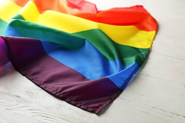 Drapeau Lgbt Arc Ciel Sur Fond Bois Blanc Gros Plan — Photo