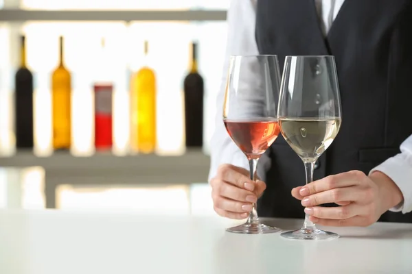 Waiter Glasses Different Wine Party — Stock Photo, Image