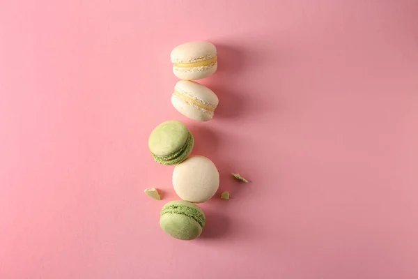 Fresh Tasty Macaroons Color Background — Stock Photo, Image