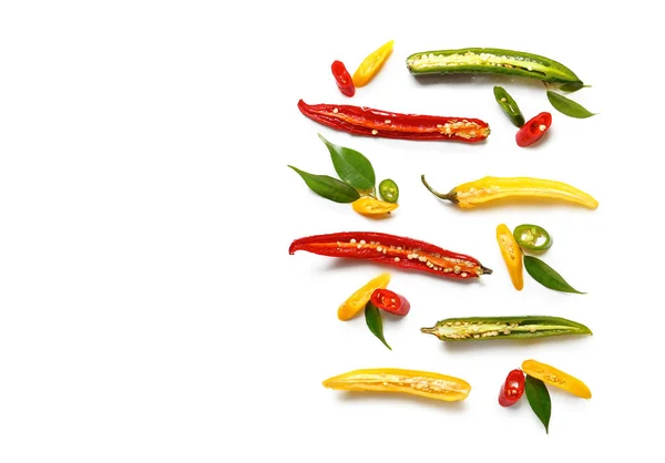 Fresh Colorful Chili Peppers White Background — Stock Photo, Image