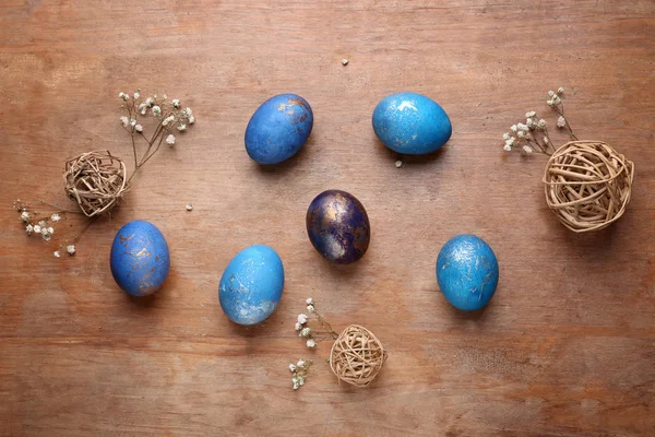 Easter Eggs Wooden Background — Stock Photo, Image