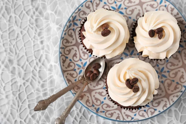 Tasty Chocolate Cupcakes Plate — Stock Photo, Image