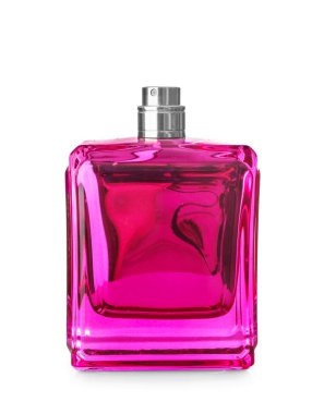 Beyaz arka plan üzerinde parfüm şeffaf şişe