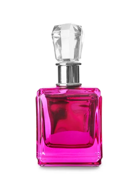 Frasco Transparente Perfume Sobre Fundo Branco — Fotografia de Stock