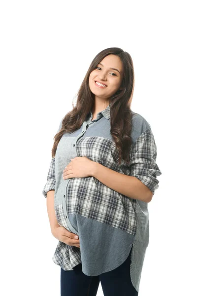 Beautiful Pregnant Woman White Background — Stock Photo, Image