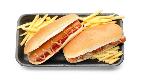 Tasty Hot Dogs French Fries White Background — Stock Photo, Image