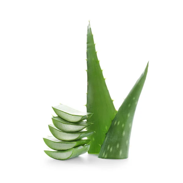 Fresh Aloe Vera Leaves Slices White Background — Stock Photo, Image
