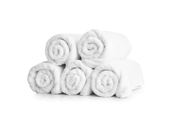 Schone Opgerolde Handdoeken Witte Achtergrond — Stockfoto