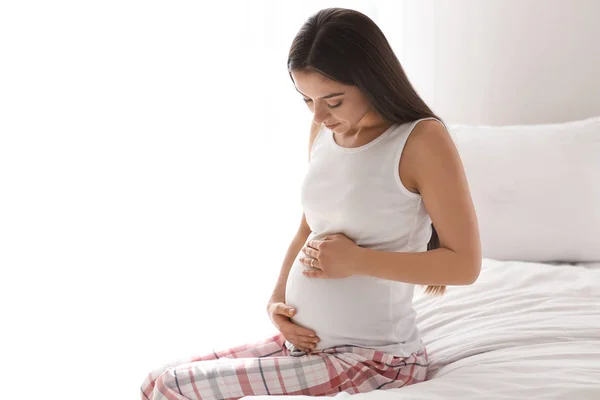 Beautiful Pregnant Woman Bed Home — Stock Photo, Image
