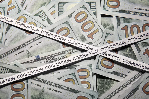 Stroken Papier Met Woorden Corruptie Geld — Stockfoto