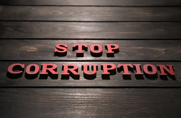Text Stop Corruption Wooden Background — Stock Photo, Image