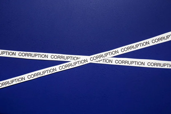 Stroken Papier Met Woorden Corruptie Blauwe Achtergrond — Stockfoto