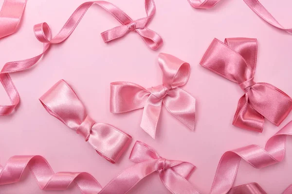 Pink Ribbons Bows Color Background — Stock Photo, Image