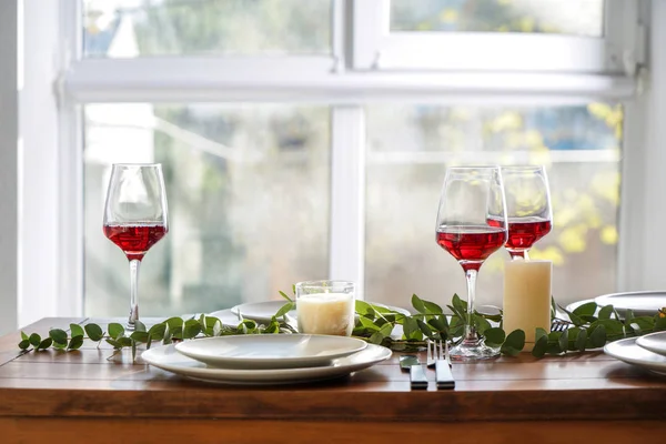 Glasses Wine Table Set Restaurant — Stock Photo, Image