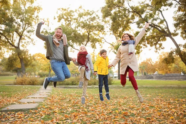Семья Веселится Осеннем Парке — стоковое фото