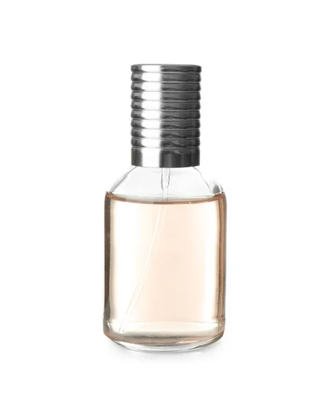 Frasco Transparente Perfume Sobre Fondo Blanco — Foto de Stock