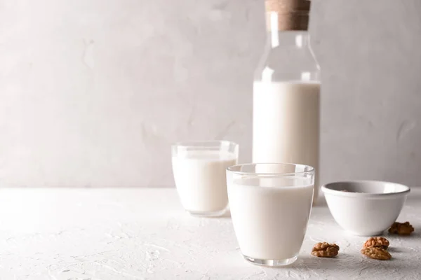 Glasses Bottle Tasty Milk White Table — Stock Photo, Image