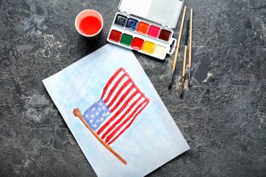 Amerikan ulusal bayrak gri masada suluboya resim