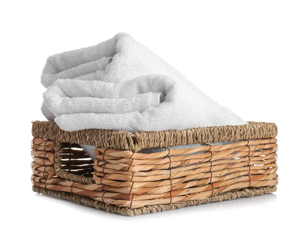 Basket Clean Towels White Background — Stock Photo, Image