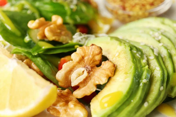 Delicious Fresh Salad Walnuts Closeup — Stock Photo, Image